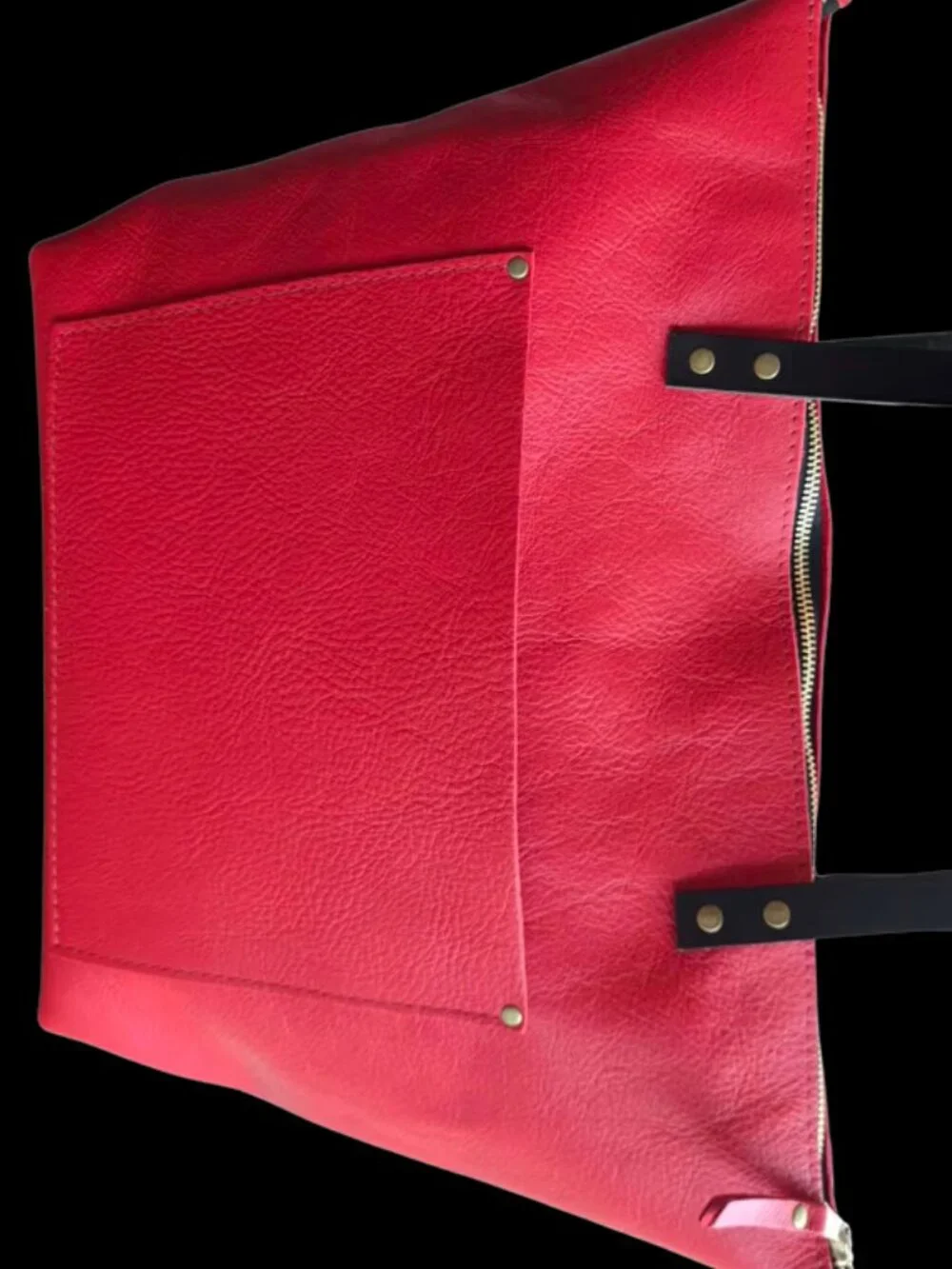 Portland Leather Goods | Original Tote | Large w/zip | POPPY RED w/black handles